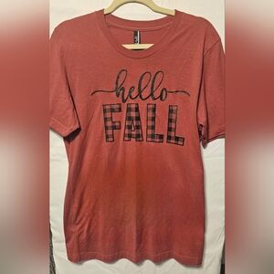 Women's Short Sleeve 'Hello Fall' Tee - Red / Rust